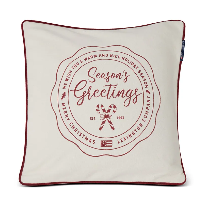 Funda de cojín Seasons Greetings Cotton 50x50 cm, Blanco roto-rojo Lexington