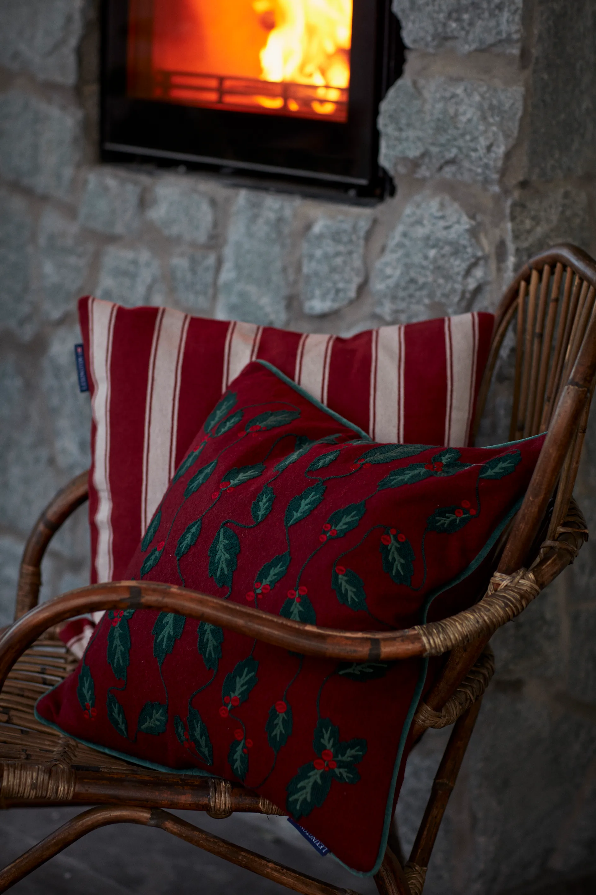 Funda de cojín Structure Striped Linen Cotton 50x50 cm, Rojo-beige Lexington