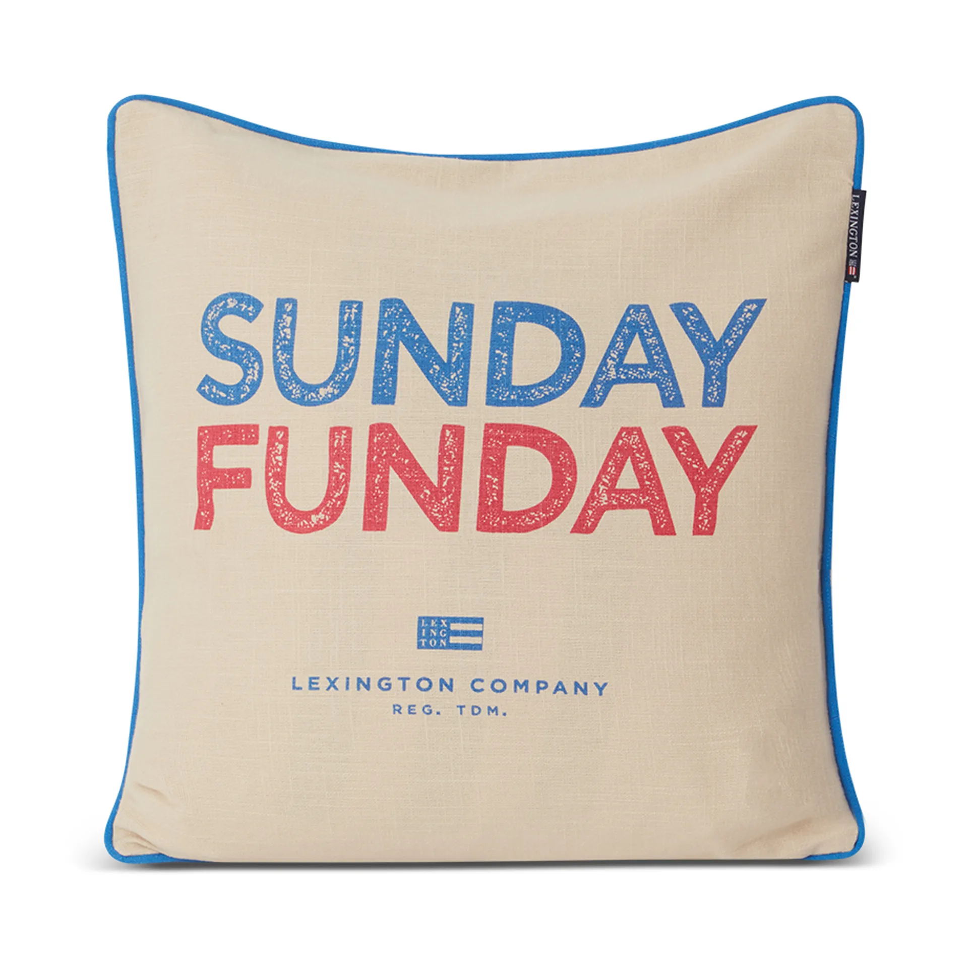 Funda de cojín Sunday Funday Printed 50x50 cm, Beige-azul-rosa Lexington