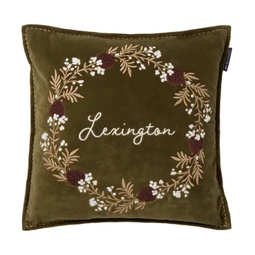 Funda de cojín Wreath terciopelo de algodón ecológico 50x50 cm - Olive-brown-white - Lexington