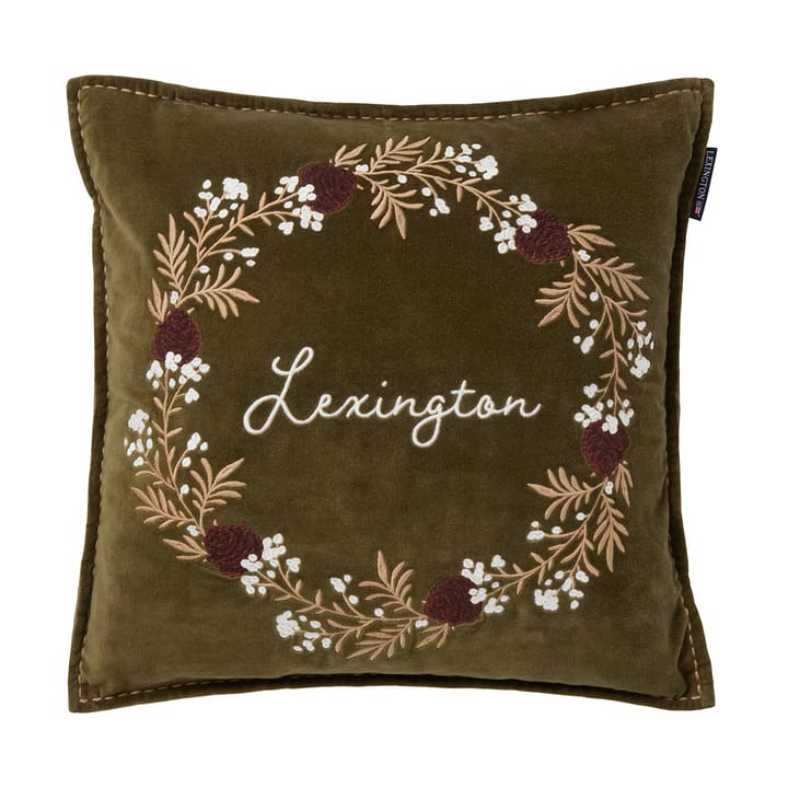 Funda de cojín Wreath terciopelo de algodón ecológico 50x50 cm - Olive-brown-white - Lexington