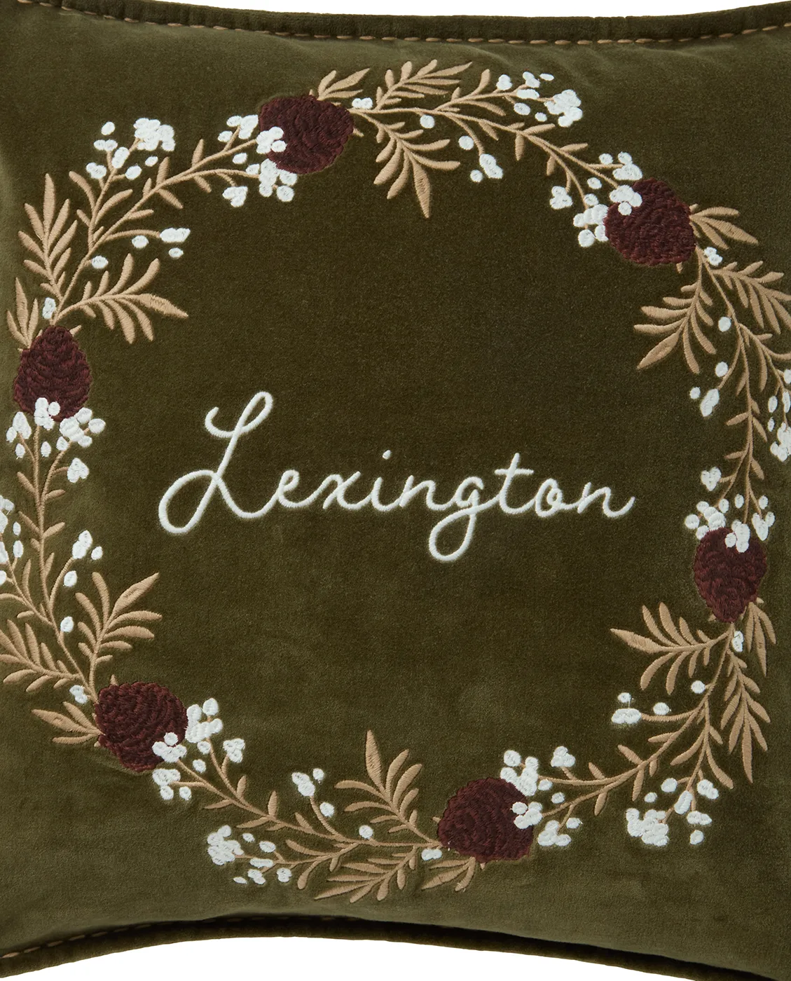Funda de cojín Wreath terciopelo de algodón ecológico 50x50 cm, Olive-brown-white Lexington
