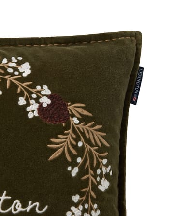 Funda de cojín Wreath terciopelo de algodón ecológico 50x50 cm - Olive-brown-white - Lexington