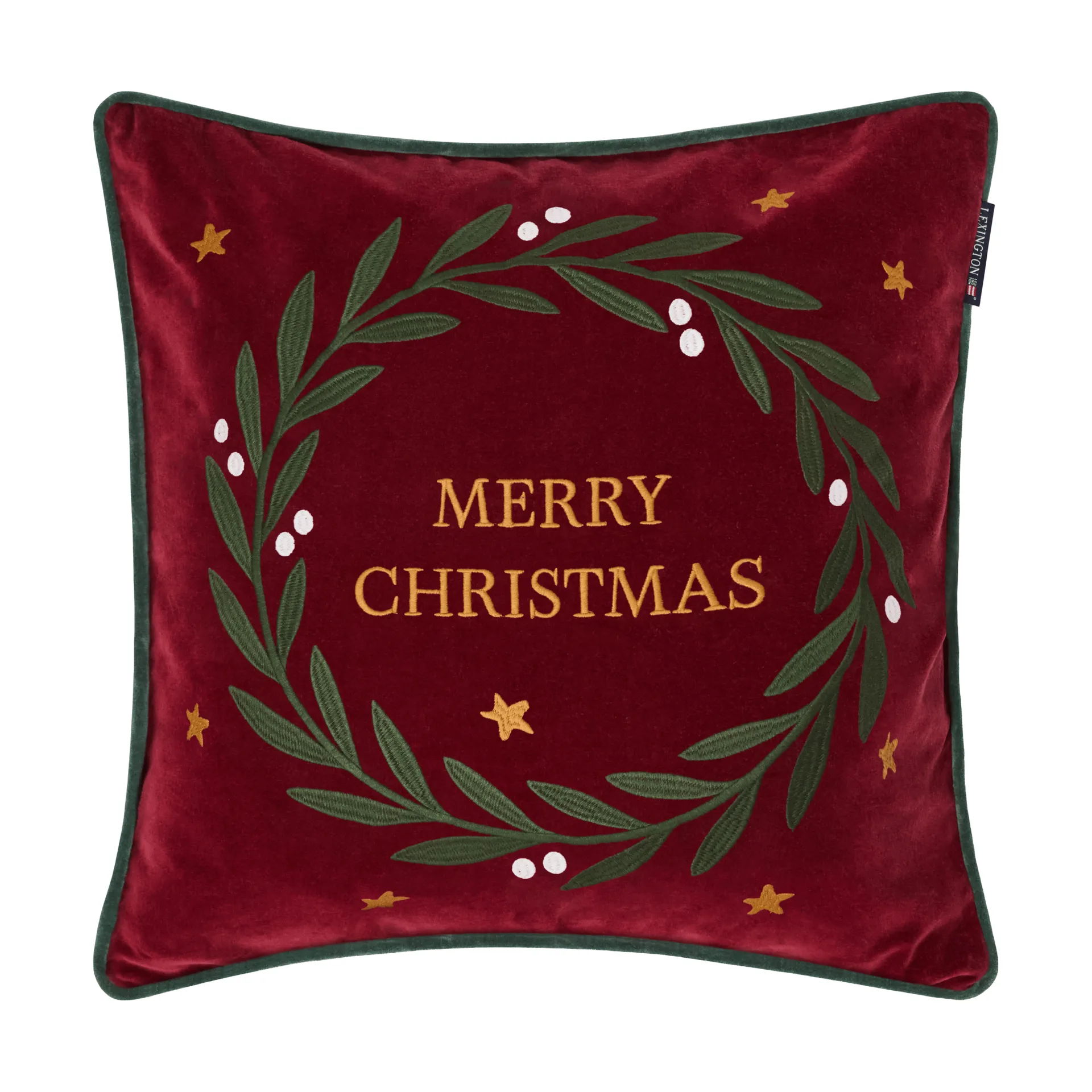Funda de cojín Wreath terciopelo de algodón ecológico 50x50 cm, Red-green-yellow, 50x50 cm Lexington