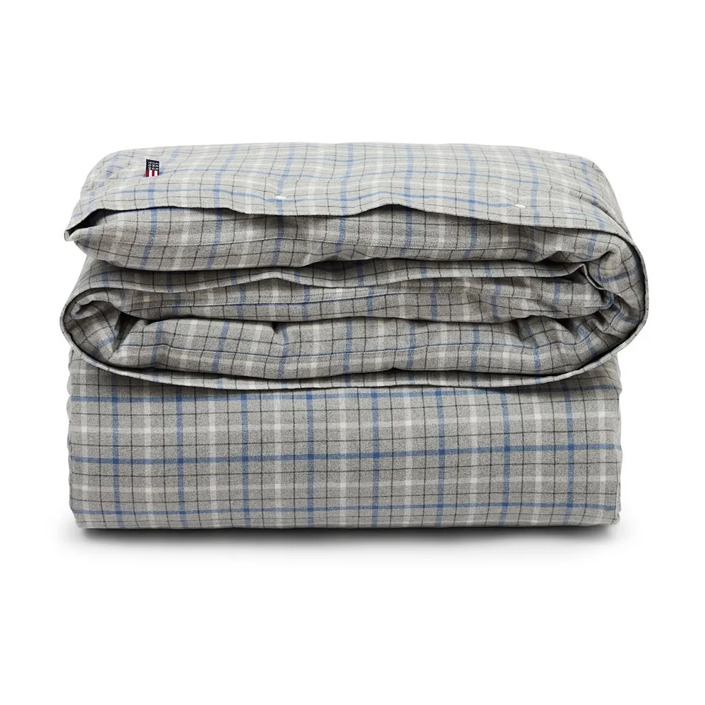 Funda nórdica Checked Cotton Flannel 150x210 cm, Gray-blue Lexington