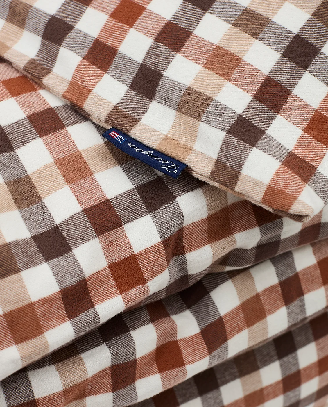 Funda nórdica Checked Cotton Flannel 150x210 cm, Rust brown-white Lexington