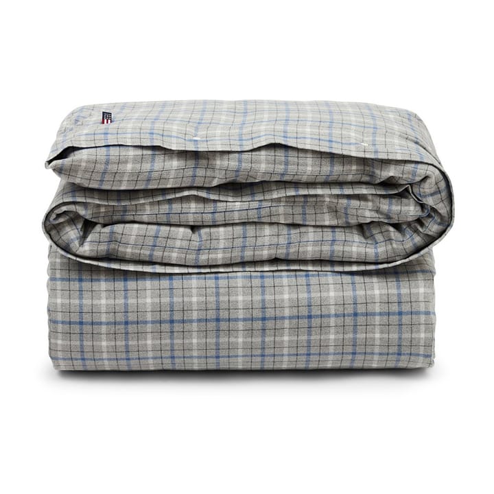 Funda nórdica de algodón y franela Checked 220x220 cm, Gray Melange/Blue/White Lexington
