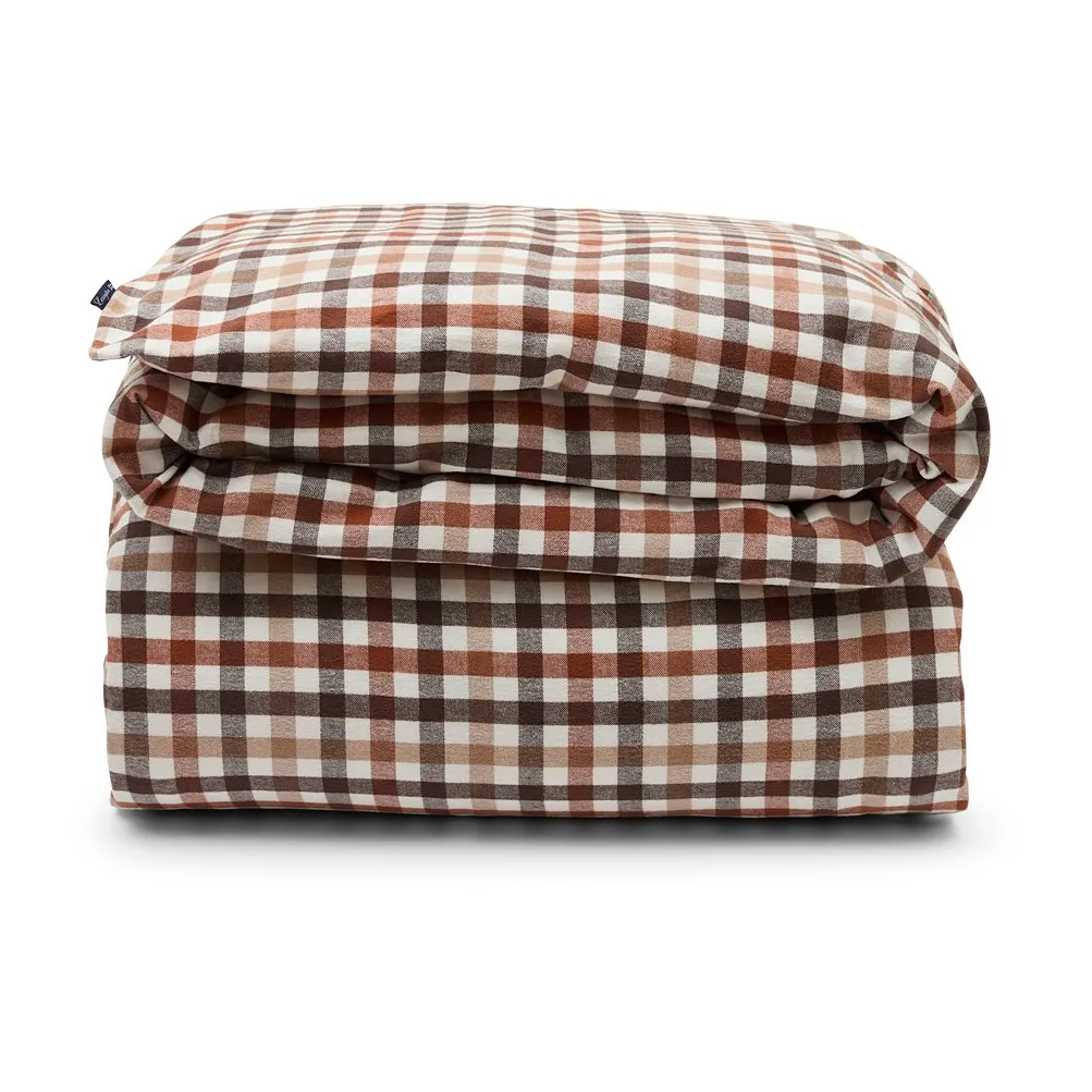 Funda nórdica de algodón y franela Checked 220x220 cm, Rustic Brown/Off White Lexington