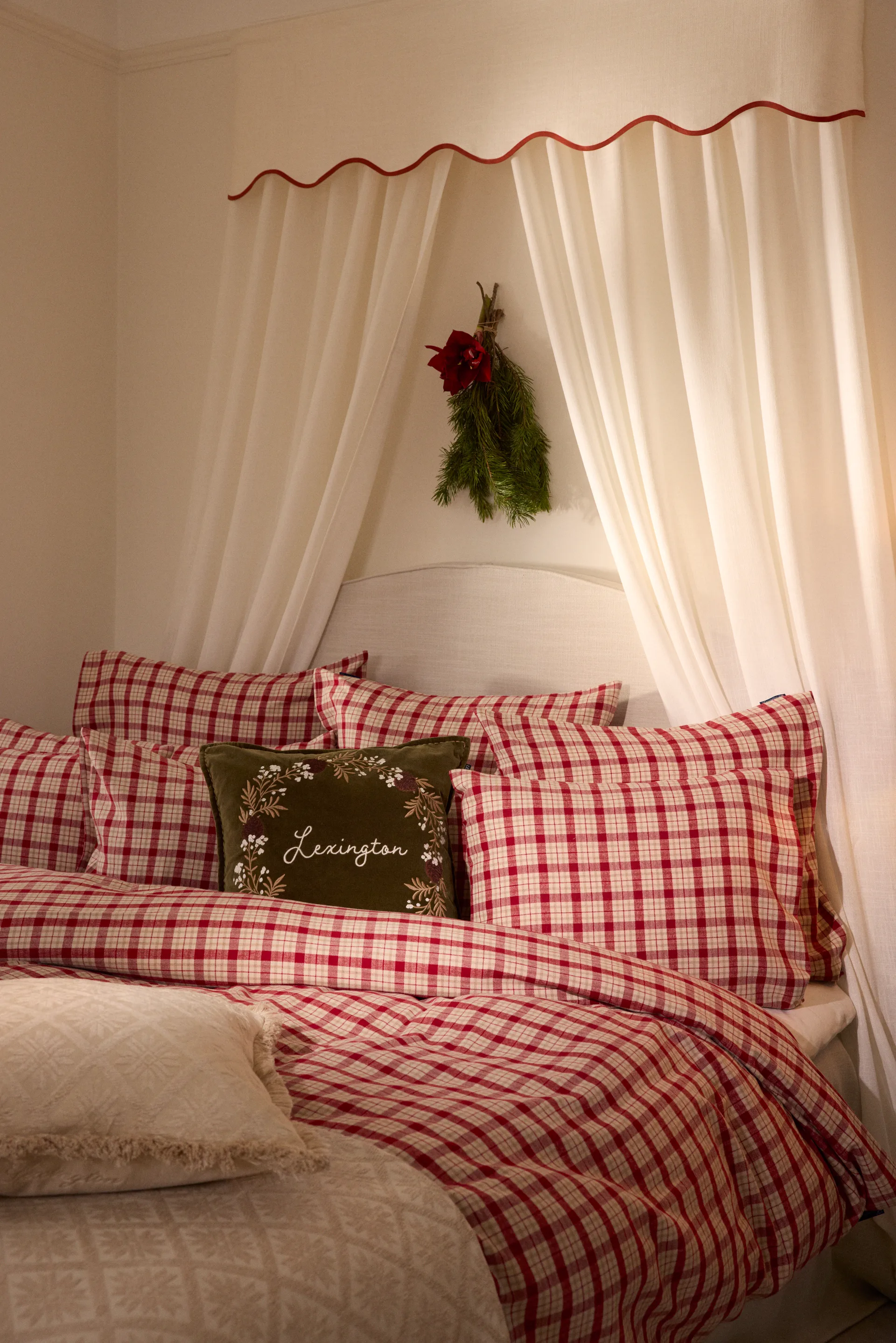 Funda nórdica de franela de algodón Red-beige Checked, 2 piezas, 50x60 cm, 150x210 cm Lexington