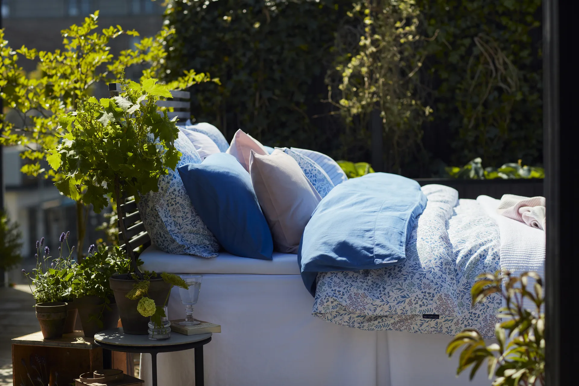 Funda nórdica Flower Printed Cotton Sateen 150x210 cm, azul Lexington