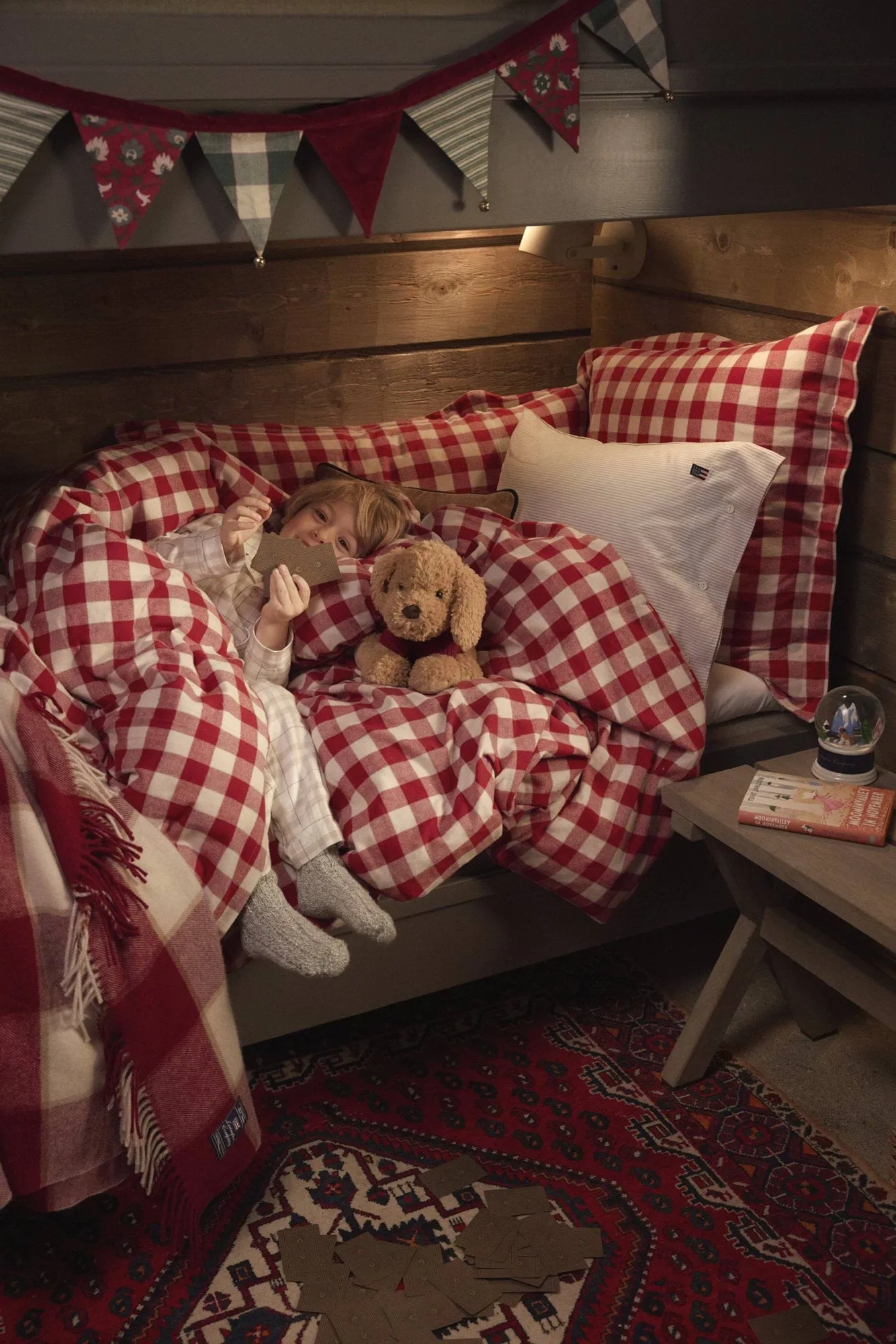 Juego de cama Checked cotton flannel, Red-light beige, 50x60 cm/150x210 cm Lexington