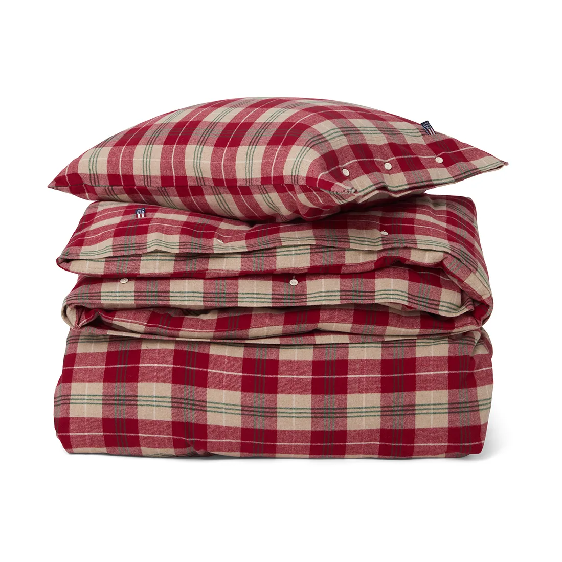 Juego de cama Checked cotton flannel, Rojo-beige-verde-blanco Lexington