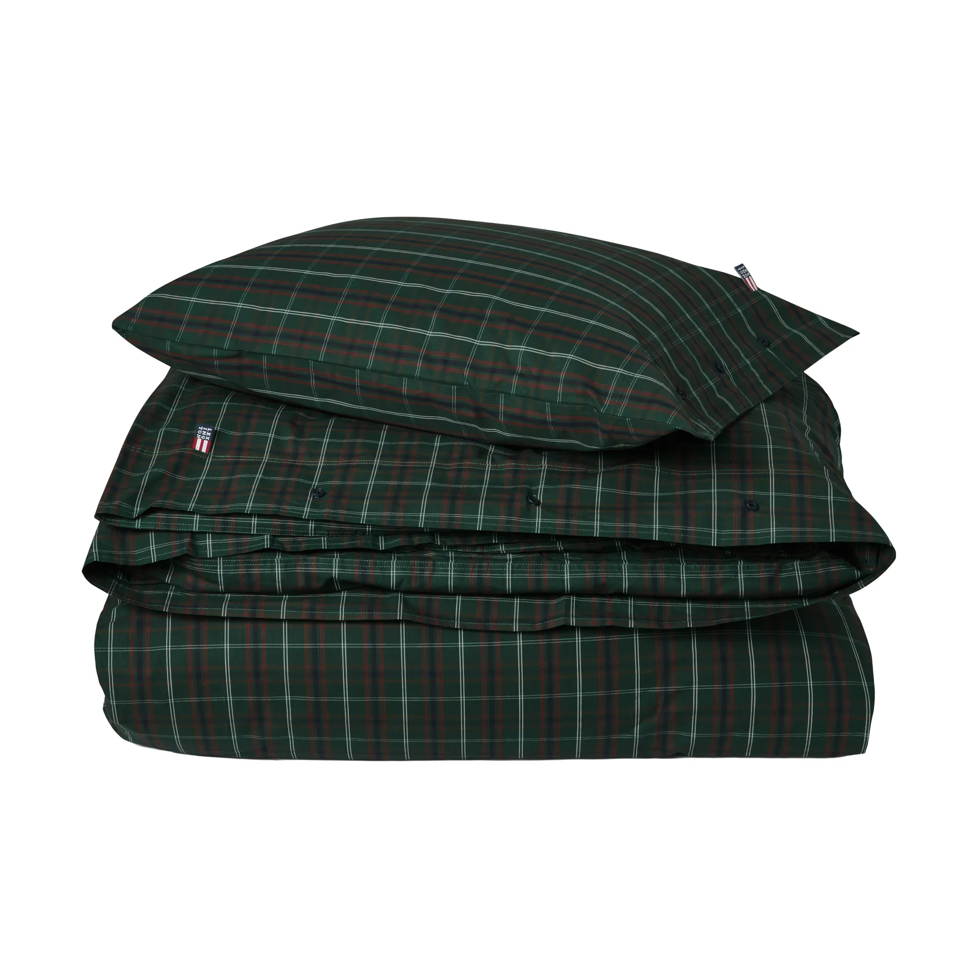 Juego de cama Checked cotton percale, Green-navy, 2 uds de 50x60 cm/1 ud de 220x220 cm Lexington