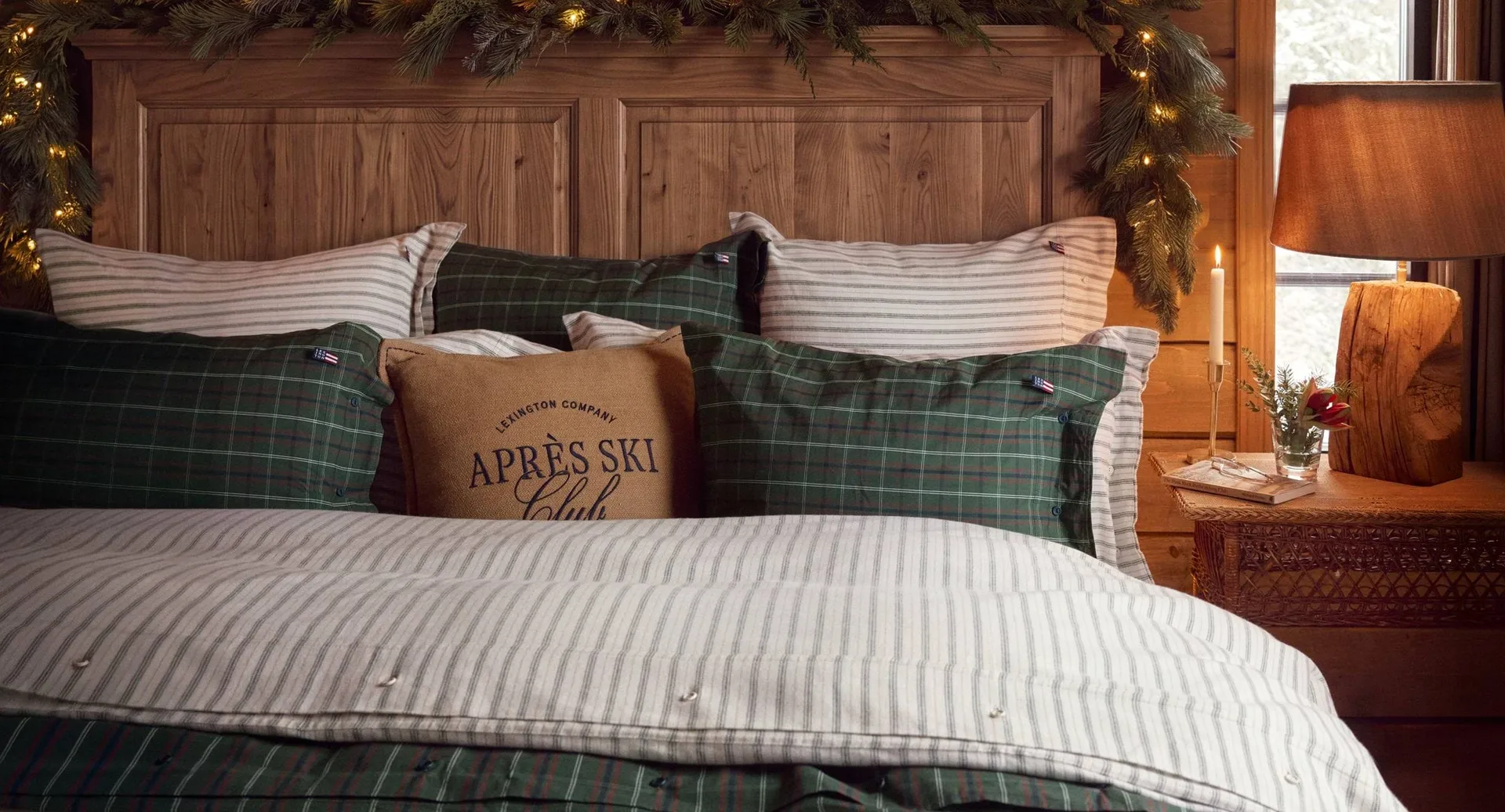 Juego de cama Checked cotton percale, Green-navy, 2 uds de 50x60 cm/1 ud de 220x220 cm Lexington