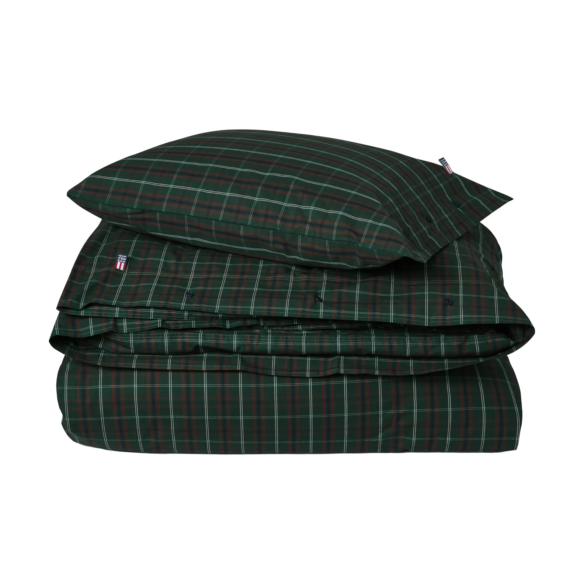 Juego de cama Checked cotton percale, Green-navy, 50x60 cm/150x210 cm Lexington