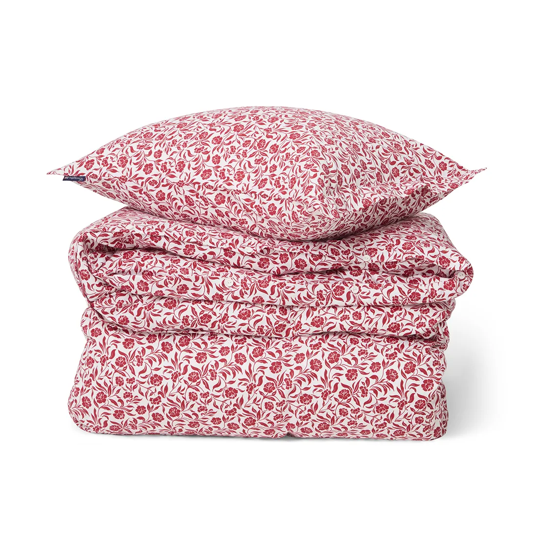 Juego de cama Flower printed cotton sateen, Blanco-rojo Lexington