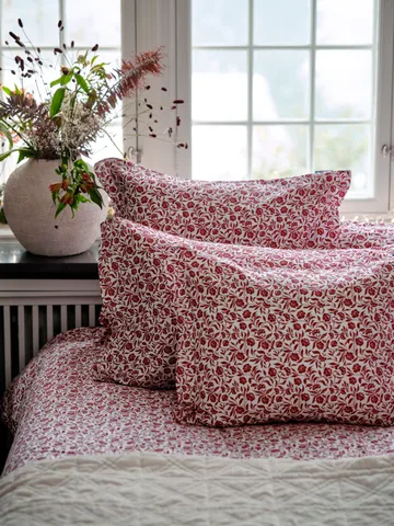 Juego de cama Flower printed cotton sateen - Blanco-rojo - Lexington