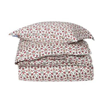 Juego de cama Flower printed cotton sateen - White-red-green-beige, 2 uds 50x60 cm/1 ud 220x220 cm - Lexington