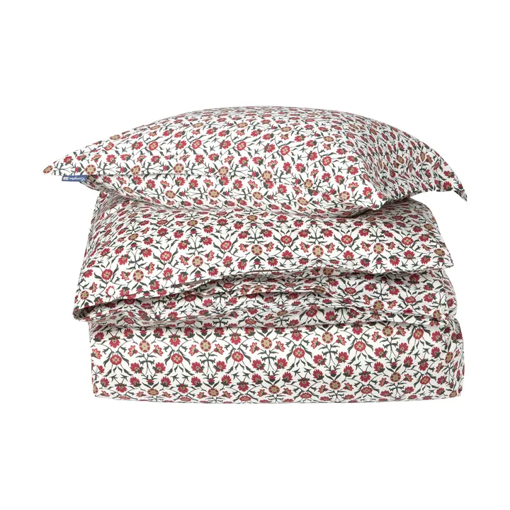 Juego de cama Flower printed cotton sateen - White-red-green-beige, 50x60 cm/150x210 cm - Lexington