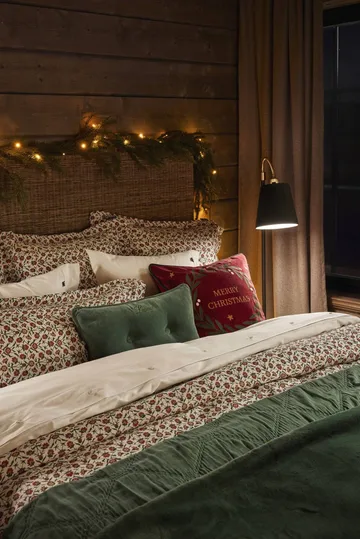 Juego de cama Flower printed cotton sateen - White-red-green-beige, 50x60 cm/150x210 cm - Lexington