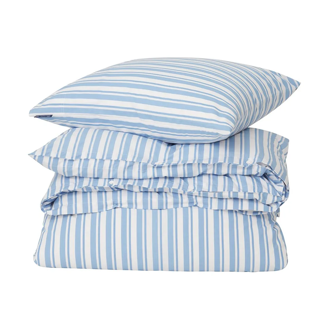 Juego de funda nórdica Striped Cotton Poplin, White-Blue, 1 funda de almohada Lexington