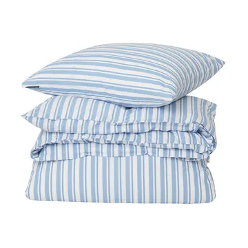Juego de funda nórdica Striped Cotton Poplin - White-Blue, 1 funda de almohada - Lexington
