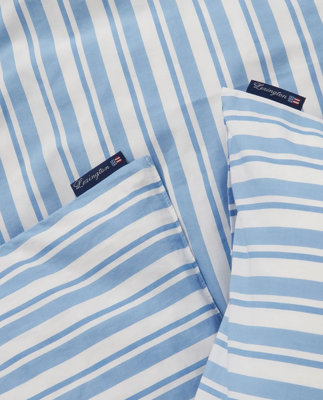 Juego de funda nórdica Striped Cotton Poplin, White-Blue, 1 funda de almohada Lexington