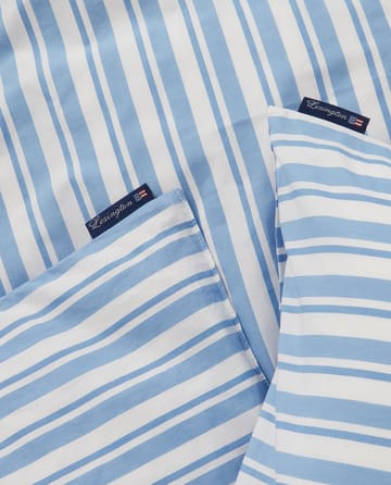 Juego de funda nórdica Striped Cotton Poplin  - White-Blue, 2 fundas de almohada - Lexington