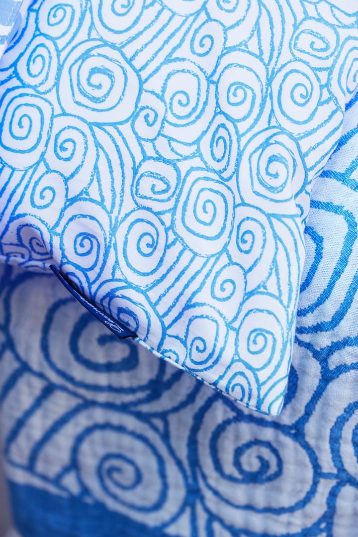Juego de funda nórdica Wave Printed Cotton Sateen , White-Blue, 2 fundas de almohada Lexington