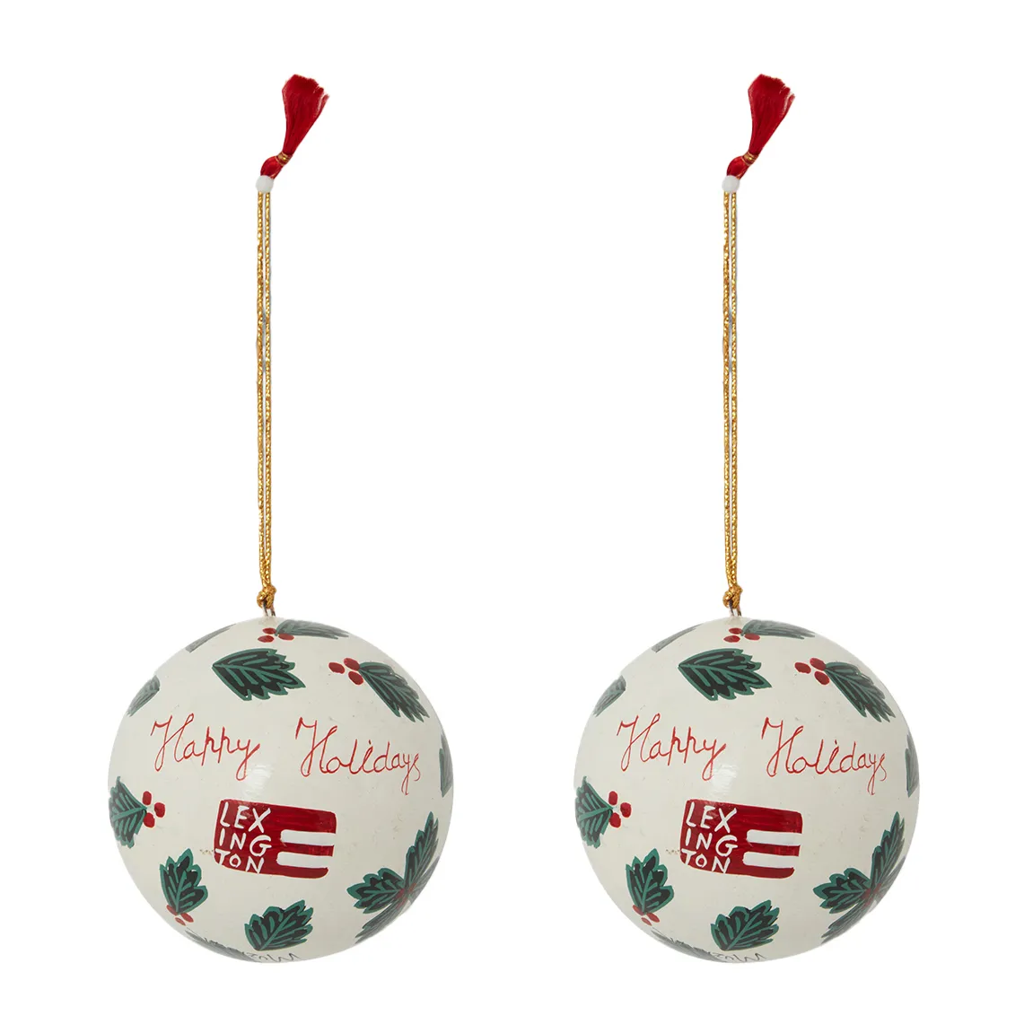 Lote de 2 bolas de navidad Lexington de papel maché, Blanco-verde Lexington
