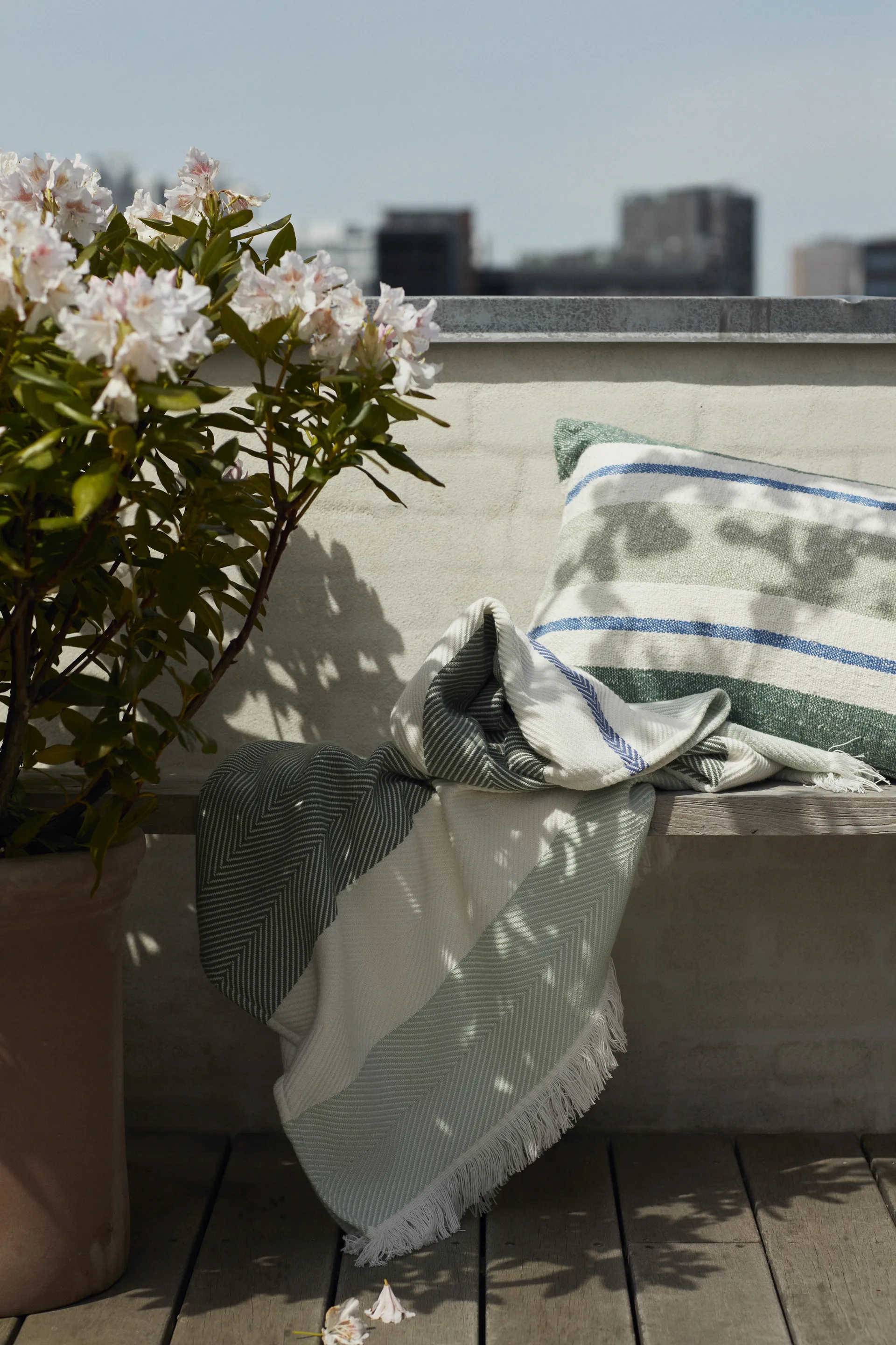 Manta algodón Herringbone Striped Recycled, blanco-verde Lexington