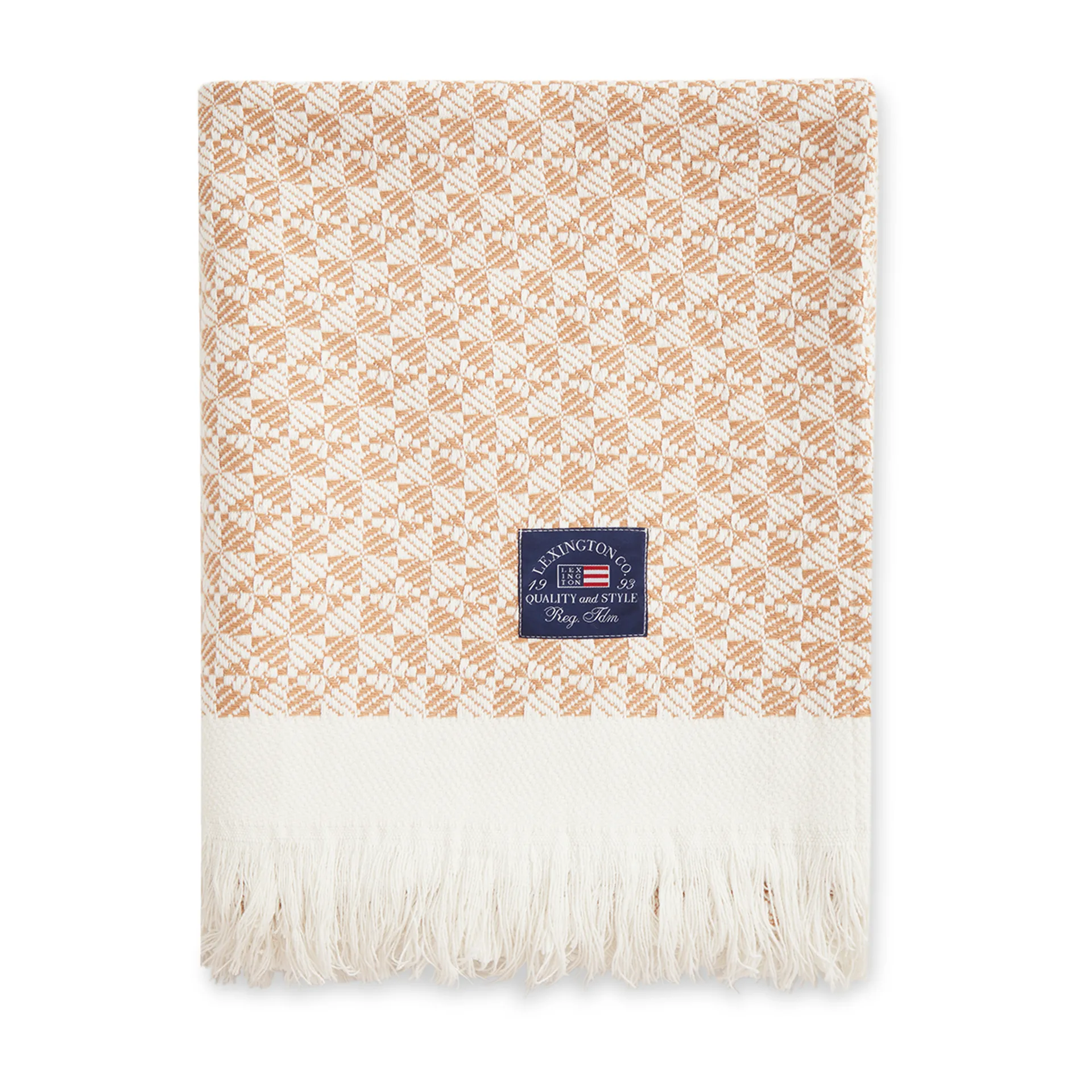 Manta de algodón Striped Structured Recycled 130x170 cm, Beige-blanco Lexington