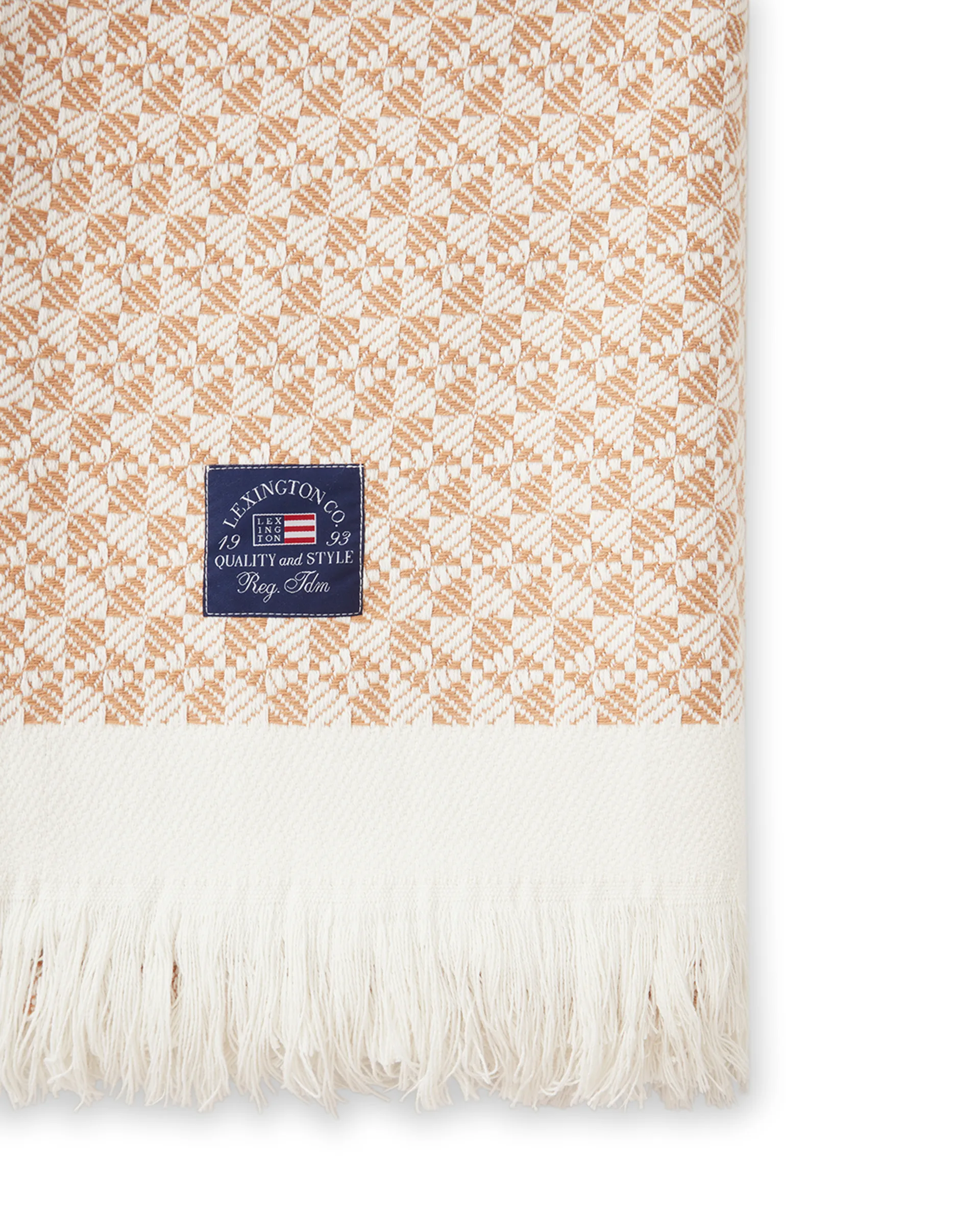 Manta de algodón Striped Structured Recycled 130x170 cm, Beige-blanco Lexington