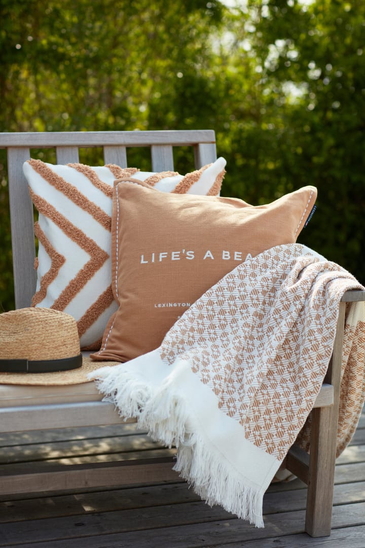 Manta de algodón Striped Structured Recycled 130x170 cm, Beige-blanco Lexington