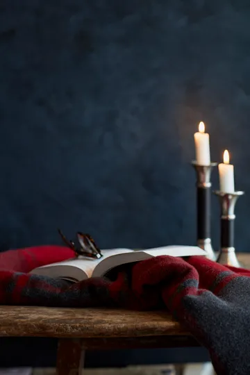 Manta de lana Checked Recycled 130x170 cm - Rojo-gris oscuro - Lexington