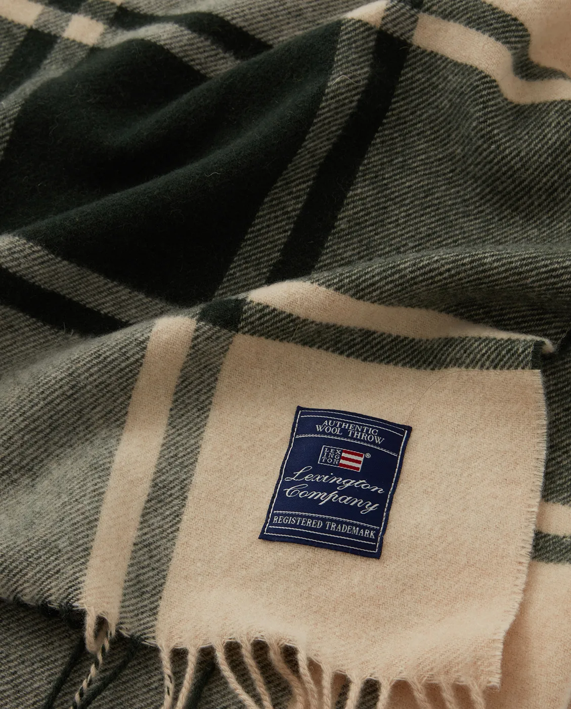 Manta de lana Checked Recycled 130x170 cm, Verde-beige Lexington