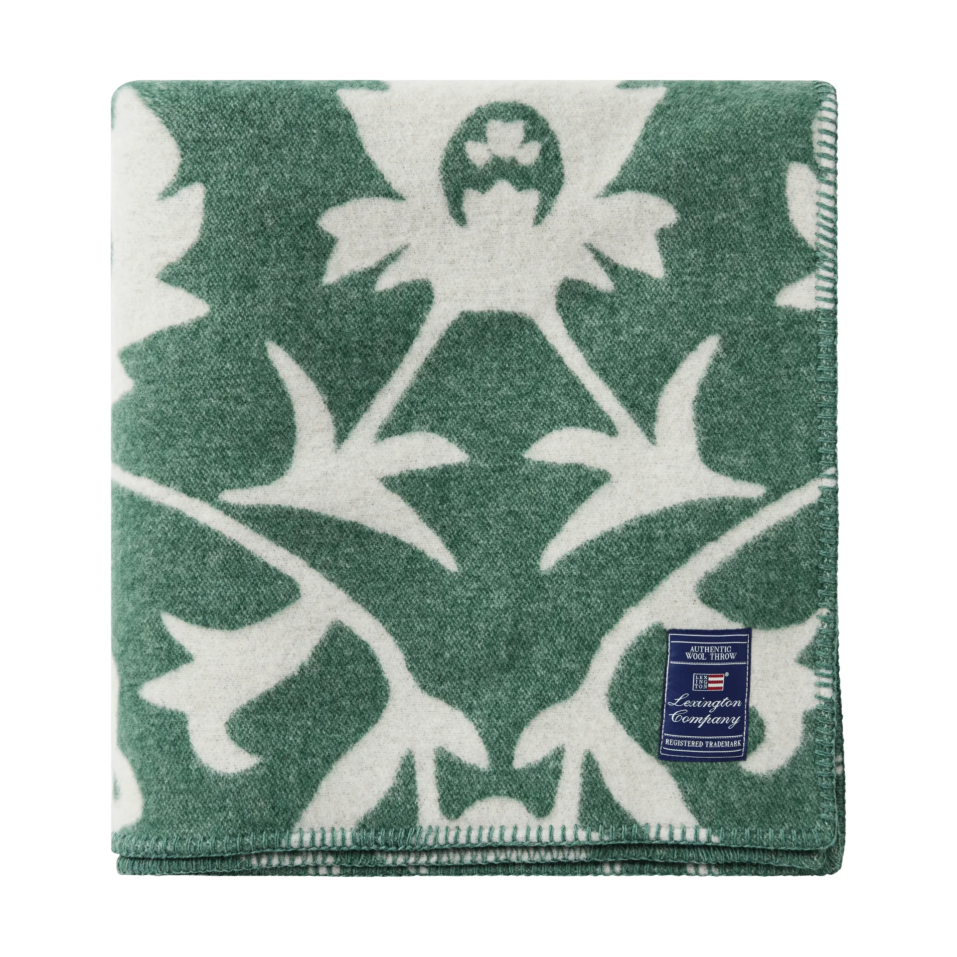Manta de lana tejido jacquard Flower , Green-Light beige Lexington