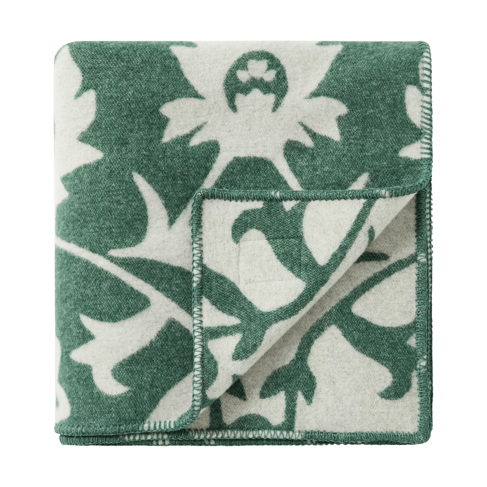 Manta de lana tejido jacquard Flower , Green-Light beige Lexington