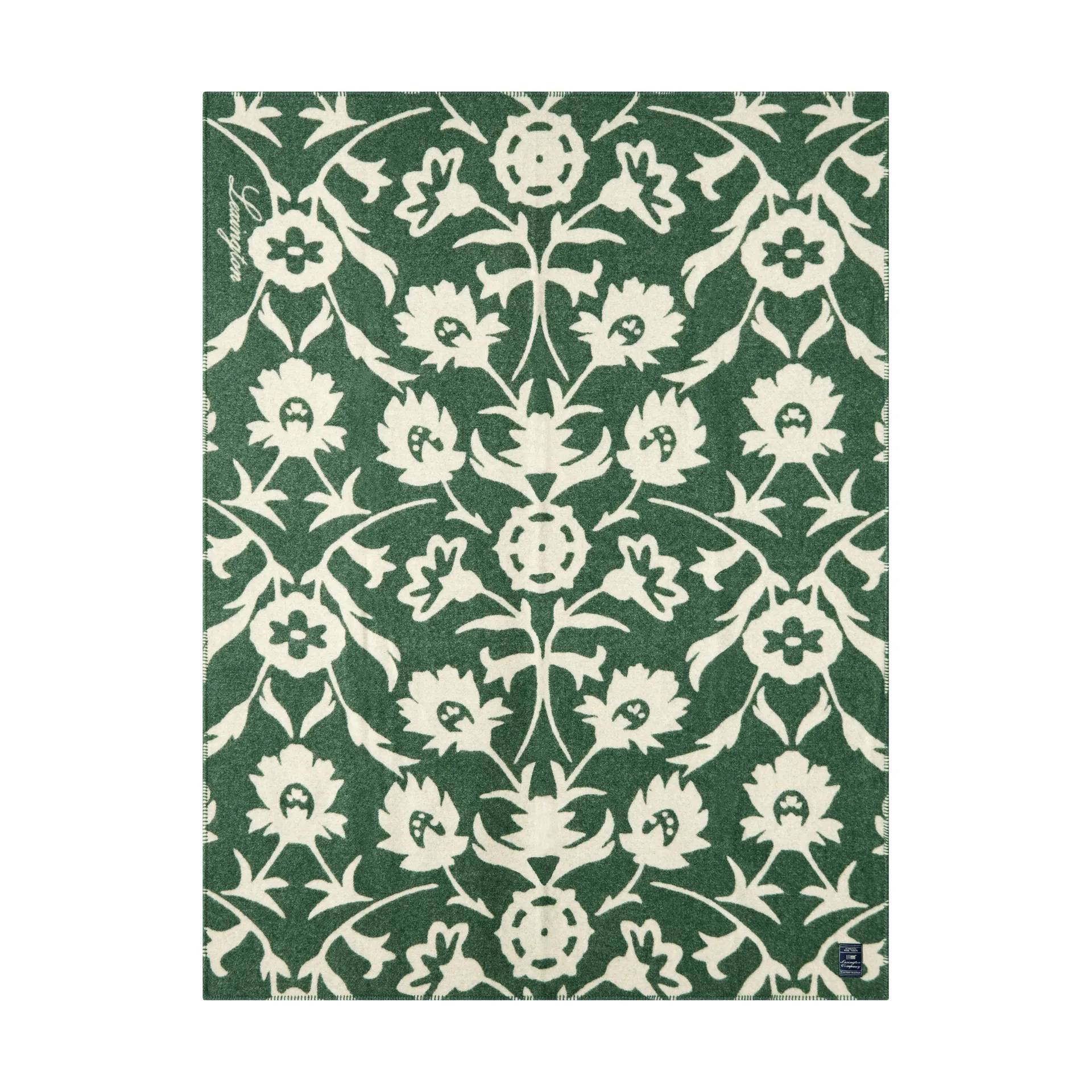 Manta de lana tejido jacquard Flower , Green-Light beige Lexington