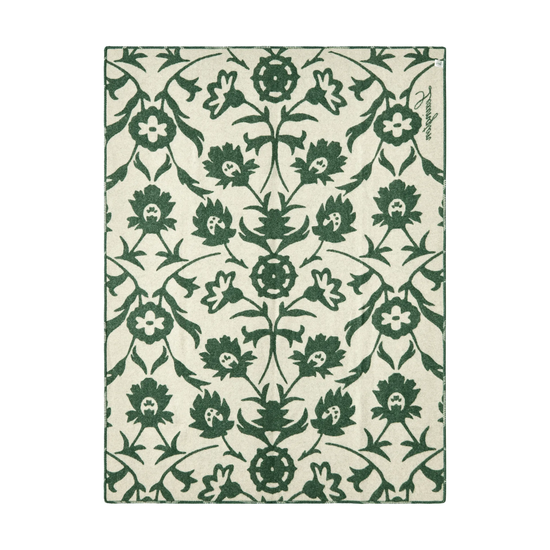 Manta de lana tejido jacquard Flower , Green-Light beige Lexington
