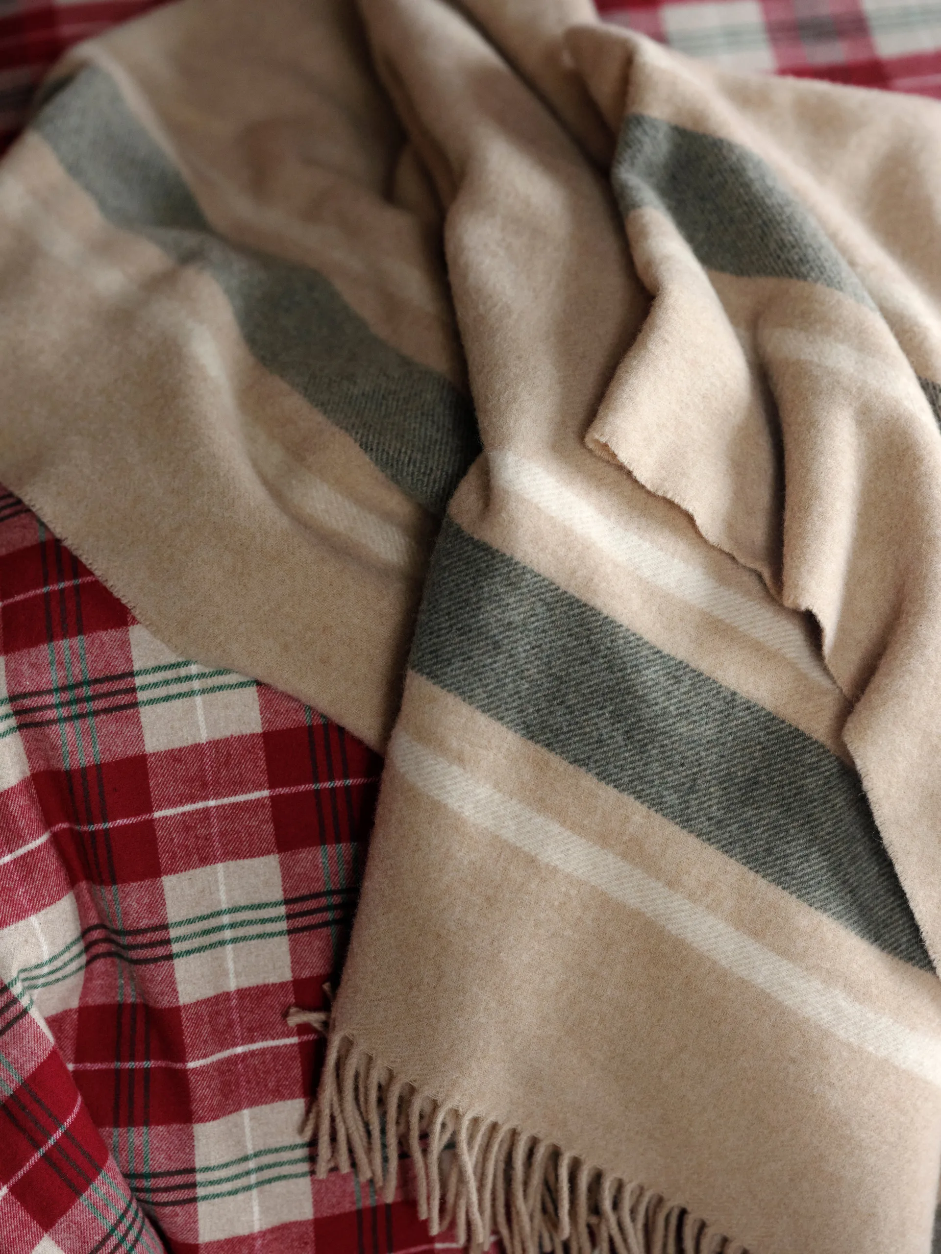 Manta Frame checked recycled 130x170 cm, Beige-verde Lexington