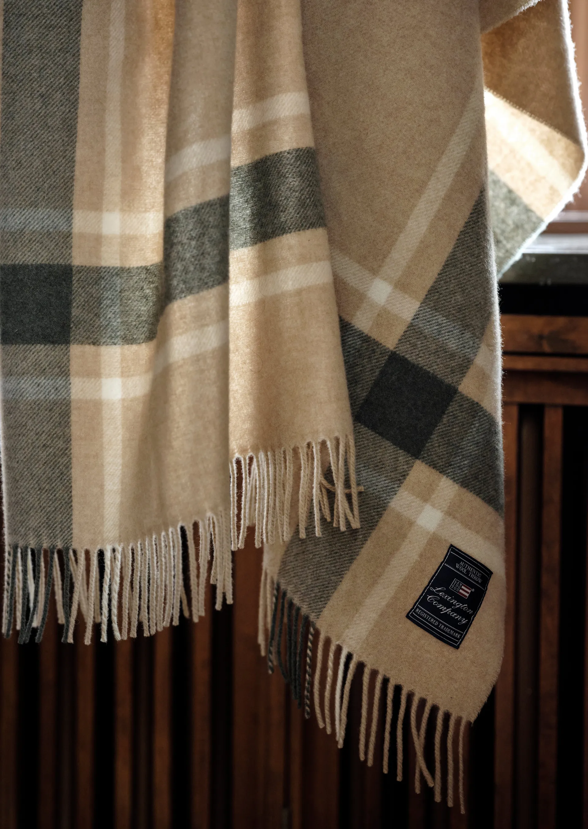 Manta Frame checked recycled 130x170 cm, Beige-verde Lexington