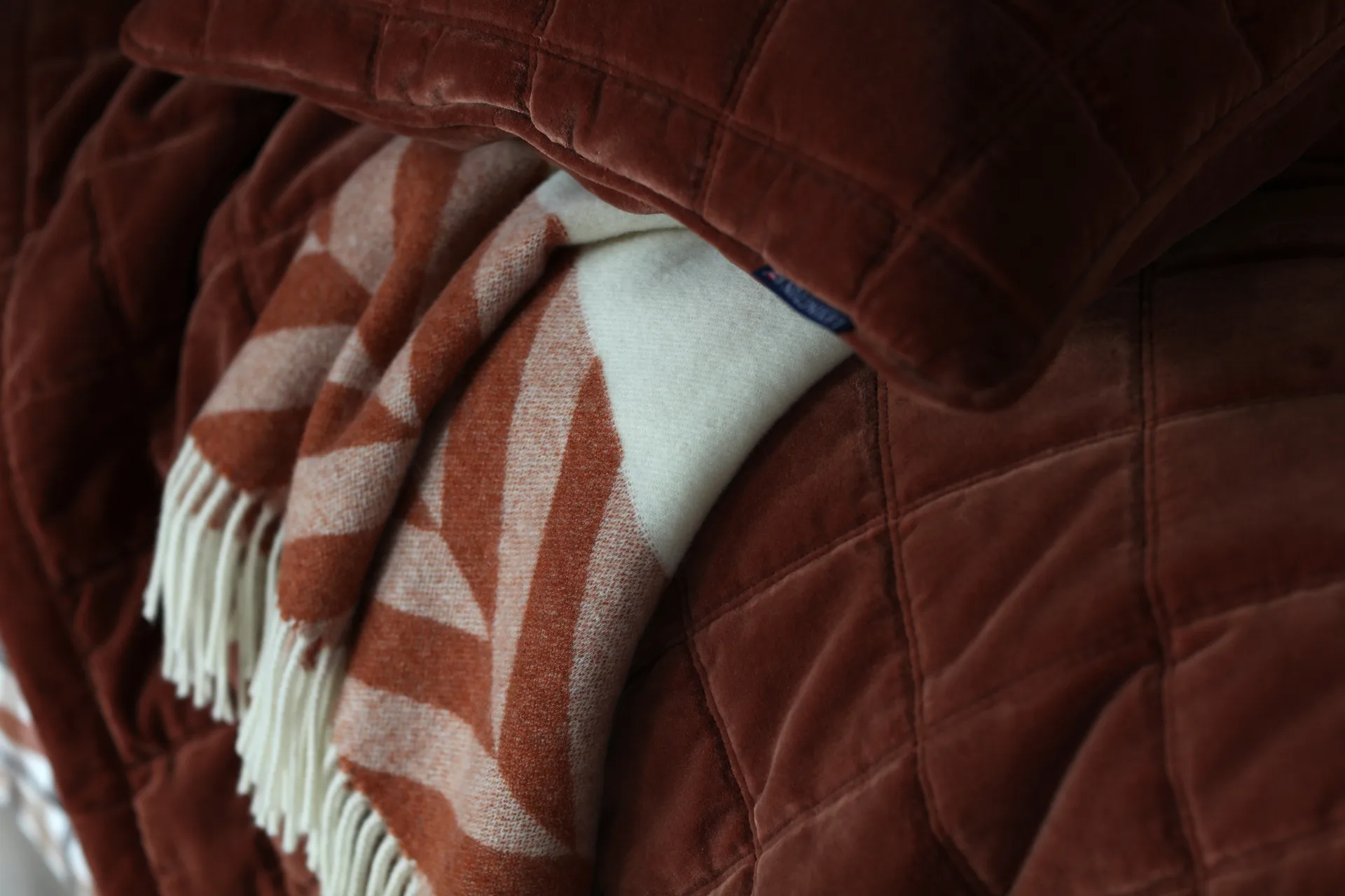 Manta Herringbone Striped Recycled Wool 130x170 cm, Copper-brown Lexington