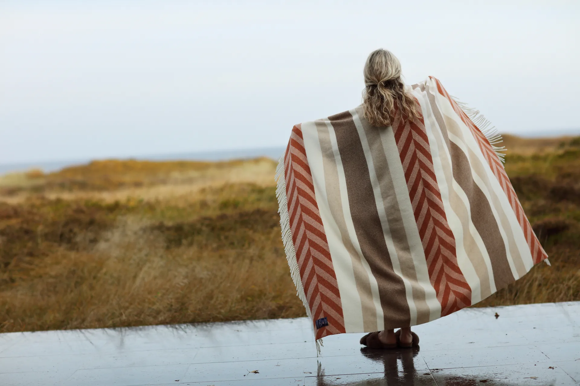 Manta Herringbone Striped Recycled Wool 130x170 cm, Copper-brown Lexington