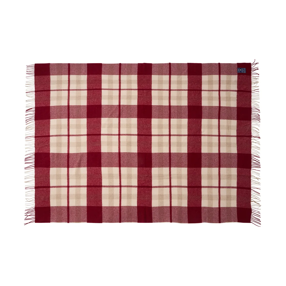 Manta Red-beige Checked de lana reciclada 130x170 cm, Red-beige Lexington