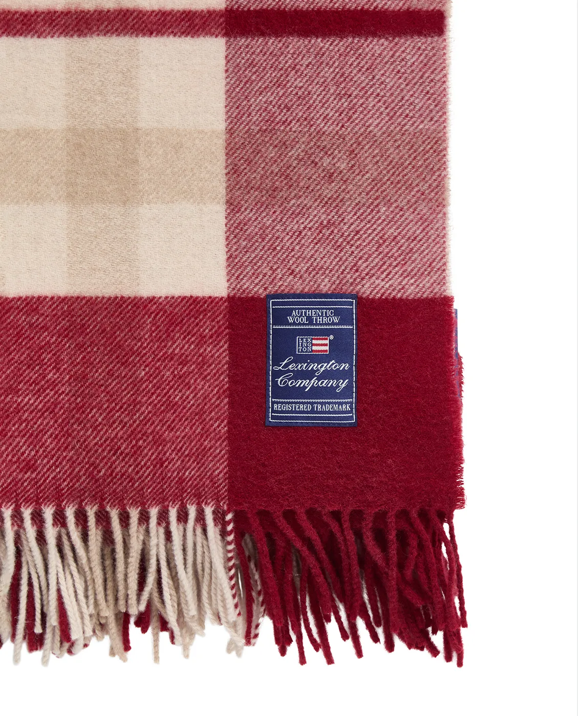 Manta Red-beige Checked de lana reciclada 130x170 cm, Red-beige Lexington