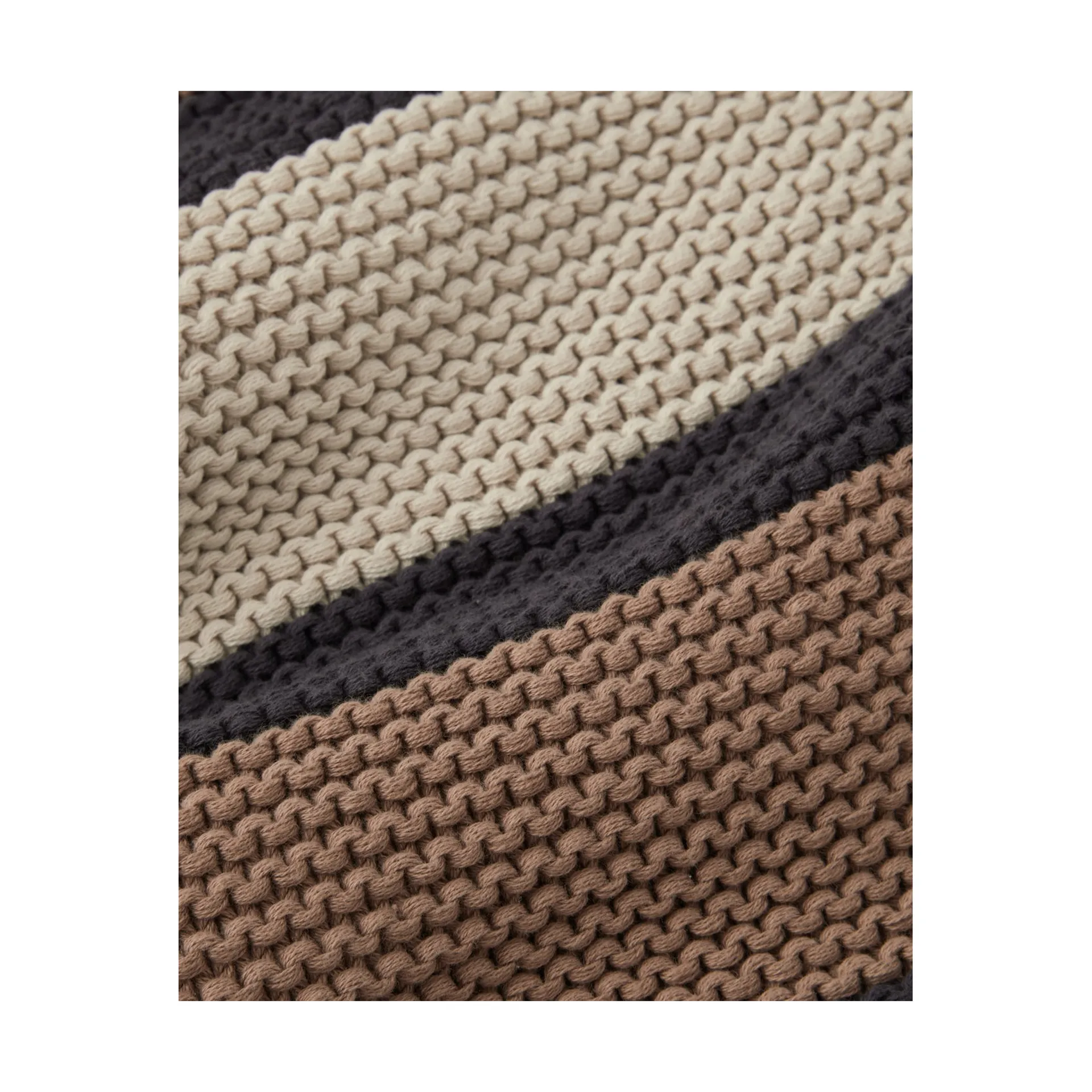 Manta Striped Knitted Cotton 130x170 cm, Brown-beige-dark gray Lexington