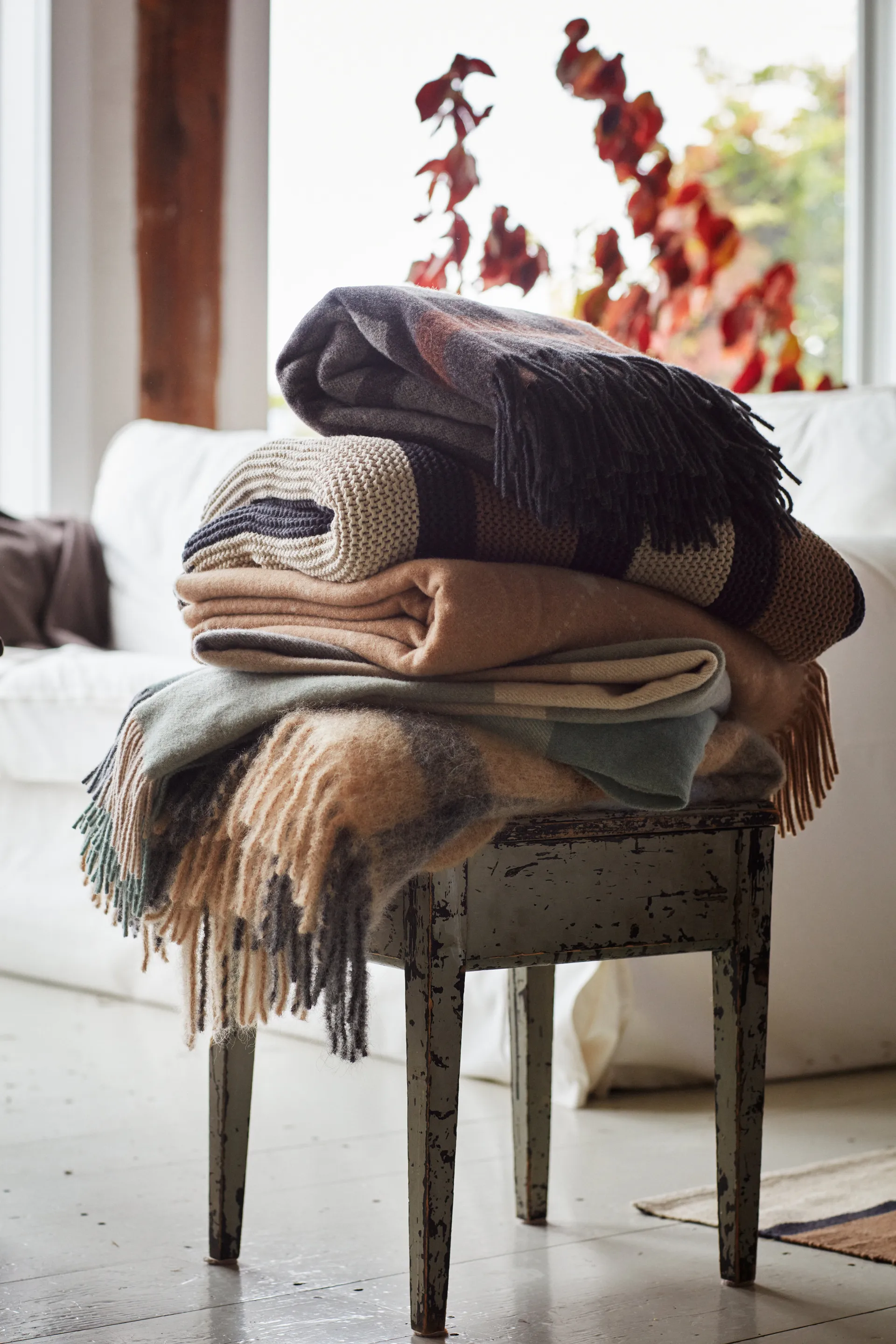 Manta Striped Knitted Cotton 130x170 cm, Brown-beige-dark gray Lexington