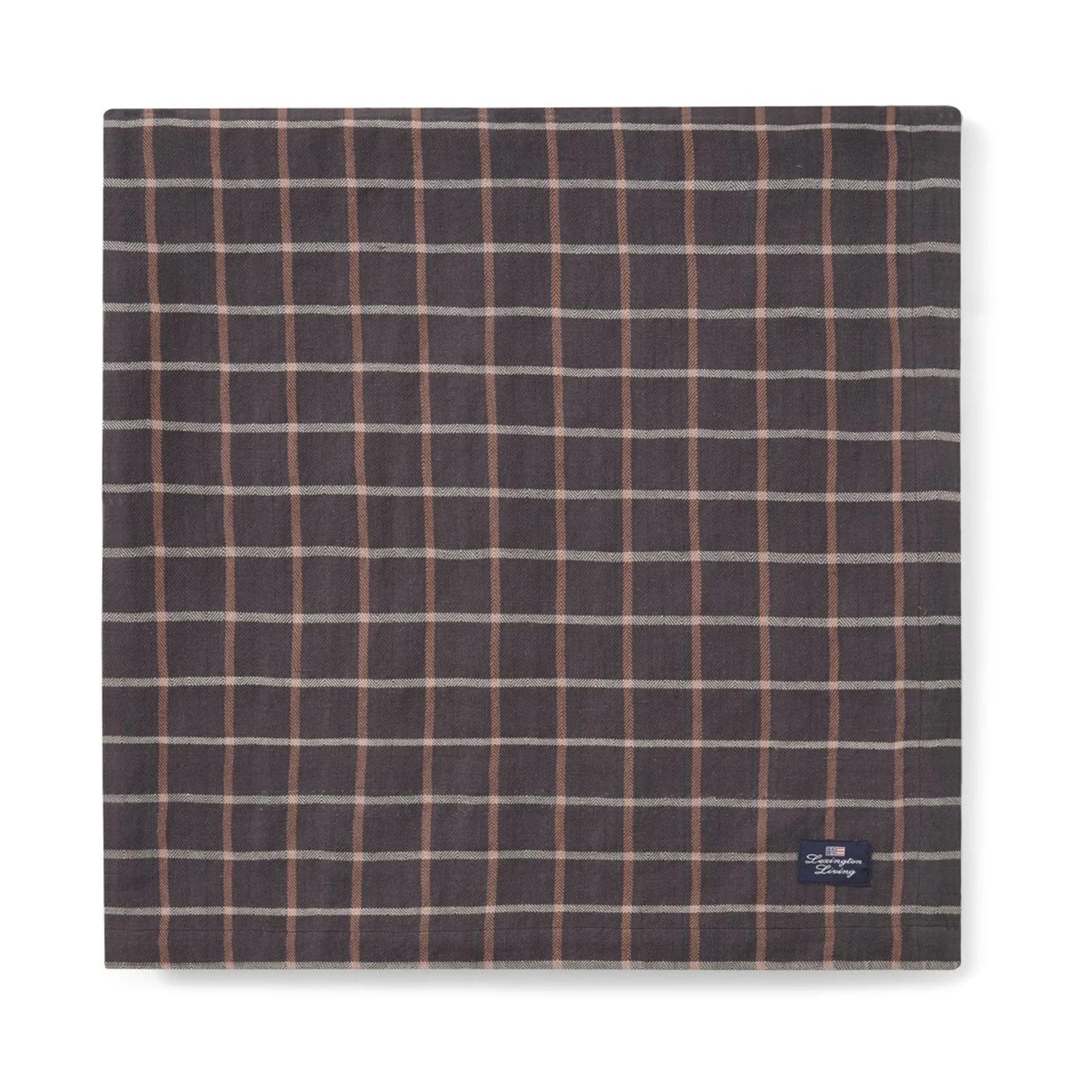 Mantel Checked Cotton Linen 150x250 cm, Dark gray-beige Lexington
