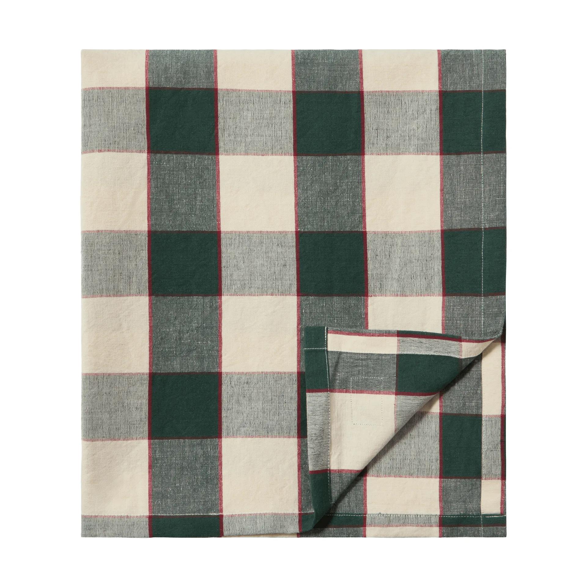 Mantel Checked Cotton Linen 150x250 cm, Green-light beige-red Lexington